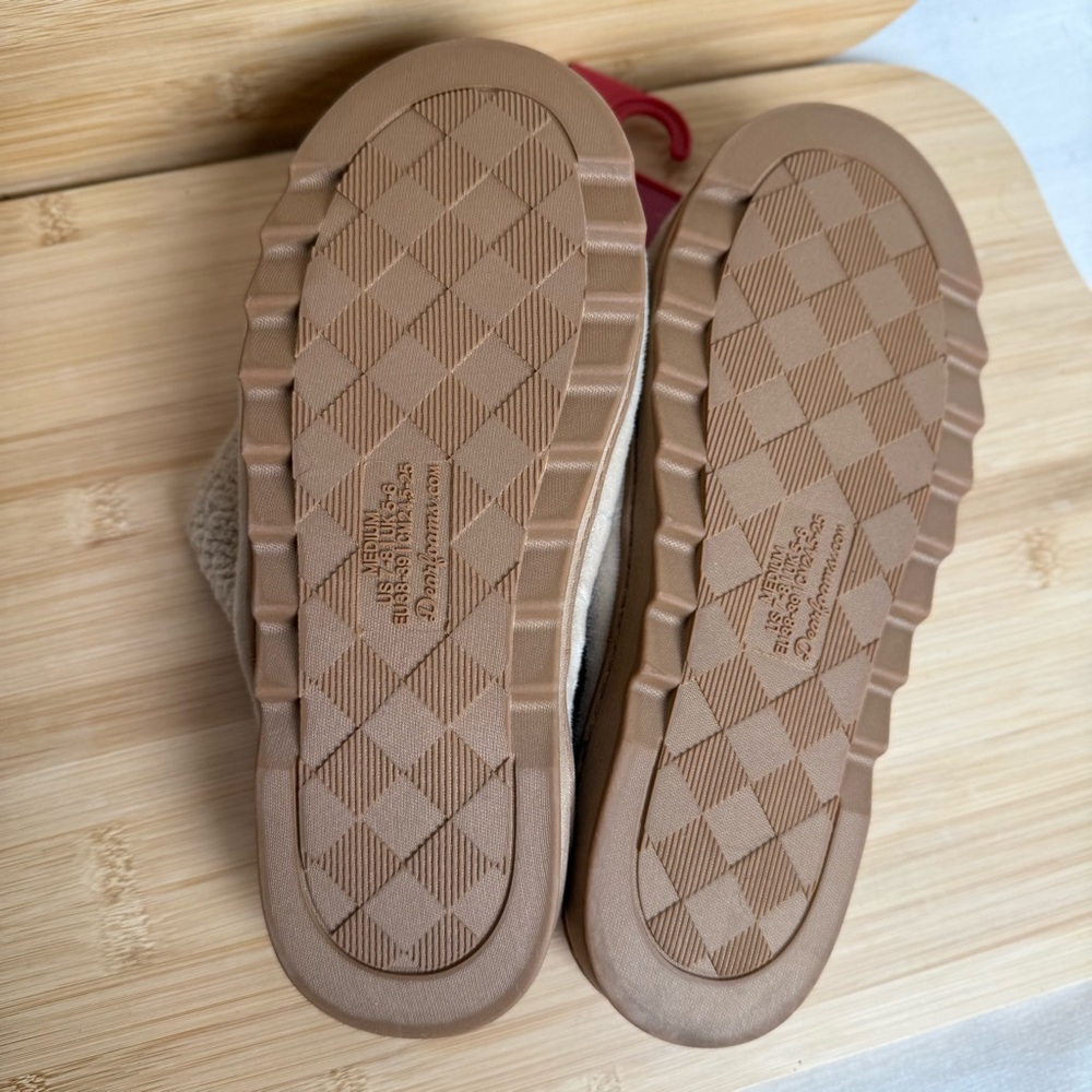 Dearfoams Memory Foam Open Toe Slippers Taupe Tan Size Medium - Picture 5 of 5